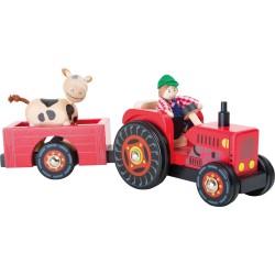 Dřevěný traktor s vlečkou
