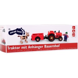 Dřevěný traktor s vlečkou