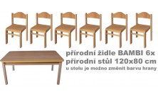 Set přír. stůl obdélník v.58 cm + židličky v.34 cm