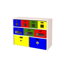 Skříňka 2 otevřené police s boxy
