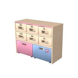 Skříňka 2 otevřené police s boxy