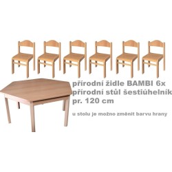 Set přír. stůl šestiúhelník v.46 cm + židličky v.26