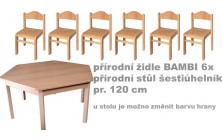 Set přír. stůl šestiúhelník v.46 cm + židličky v.26