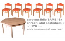 Set přír. stůl 6úhelník v.46 cm+bar. židličky 26cm